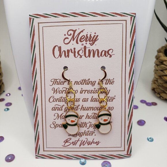 Hand Made Earrings  Cute Christmas Snow Man - Picture 1 of 1